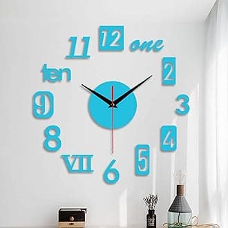 Wall Clock Frameless DIY 3D Wall Clock Large Wall Clocks for Living Room Kitchen Bedroom Office Home Decor, Acrylic Digital Clock Modern Stick on Wall Clock (YA-Blue)