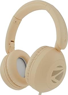 Zebronics Boom Wired Headphone, Over Ear, in-Line MIC, Foldable, 1.5 Meter Cable, for 3.5mm (Mobile | Tablet | Laptop | MAC), Soft Cushion, 40mm Drivers (Beige)