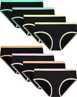Adorel Teen Girls Underwear Cotton Panties Briefs Solid Color Pack of 8 Bright Splice Colors 8-10 Years (Manufacturer Size S)