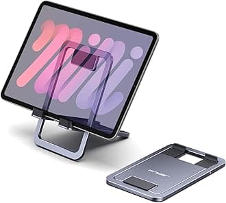 Universal Tablet Stand, Portable Foldable Tablet Holder for Desk Compatible with iPad mini/Air, Samsung Galaxy Tab, Kindle Fire, Steam Deck, Switch 2, ROG Ally, iPhone and Other Tablets-Gray