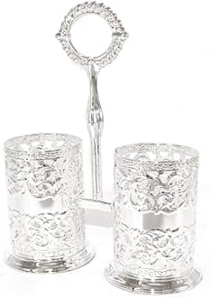 QUEEN ANNE Cutlery Holder With Handle Silver, 8" X 6.75" X 3.1 INCH, 5966