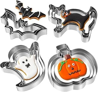 Halloween Cookie Cutters Set - 12 Pieces Stainless Steel Halloween Cookie Cutters Shape,Pumpkin, Ghost, Bat and Cat Cookie Cutter Shapes for Halloween Food Party Decorations