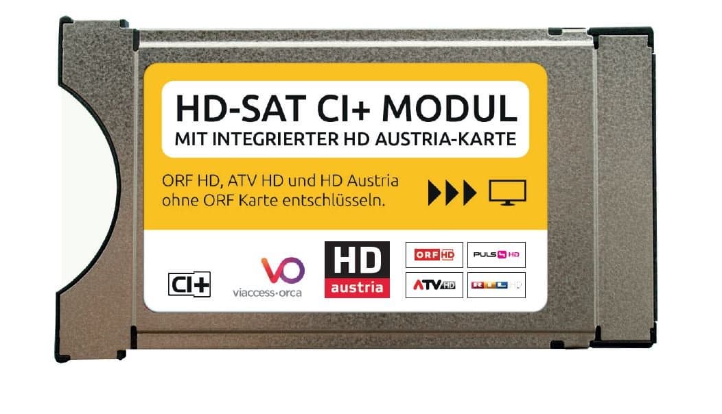 HD SAT module with satellite card chip for ORF HD, ATV HD and Servus TV HD integrated