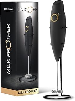 Milk Frother Matte Black - Coffee Frother Handheld with Electric Whisk - 19000 rpm - Book Recipes and Stainless Steel Stand Included - Hand Mixer Electric (Matte Black Onyx)