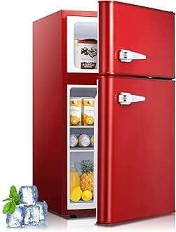 KismileMini Fridge with Freezer,3.2 Cu.Ft Compact Mini Refrigerator with Double 2 Door,Adjustable Temperature,Full Size for Home,Kitchen,Dorm,Apartment,Retro Red
