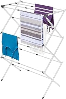 3 Tier Expandable Collapsing Foldable Laundry Rack for Air Drying Clothing, Space Saving Heavy Duty Lightweight Metal Drying Rack(White)