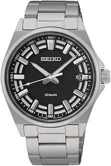 BLACK DIAL STAINLESS STEEL MEN'S WATCH - SUR505P1, Silver
