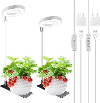 Grow Lights for Indoor Plants Full Spectrum Halo Growing lamp with Detachable Base Height Adjustable 3 Colors 10 Dimming Automatic Timer Plant Light for Small Plants Growing 2-Pack BL-C10B