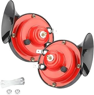 300DB Super Loud Train Horn, 2PCS Car Air Electric Snail Double Horn, 12V Waterproof Air Horns Replacement Kit, Automotive Accessories Universal for Car, Motorcycle, Truck, Bike, Boat (Red)
