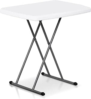 2.5 Foot Plastic Folding Table, Indoor Outdoor Portable Heavy Duty Adjustable Height Kitchen or Camping Barbecues Picnic Party Tray Table, White