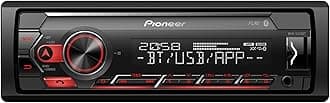 1-DIN receiver with Bluetooth, Red/White illumination, USB/3.5mm Jack, Spotify, Pioneer Smart Sync App and compatible with Apple and Android devices, Red/Black, MVH-S420BT