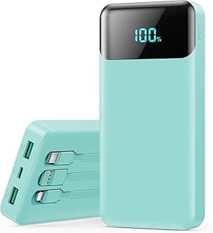 Portable Charger 40800mAh Power Bank with 3 Built-in Cable,25W PD USB C in&Out Power Bank Fast Phone Charging,QC4.0 LED Display Portable Battery Pack Compatible with iPhone 16/15,Samsung Android-Green