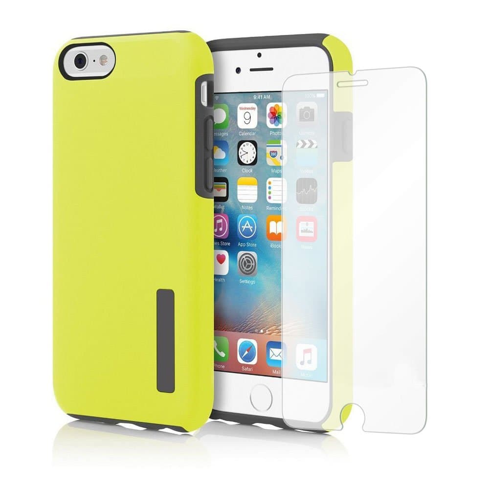 iPhone 6S Case with Bonus Screen Protector 2 in 1 Pack Two-Layer Shock-Absorption Bumper and Anti-Scratch for Apple iPhone 6s and iPhone 6 (Fluorescent Green [4.7inch])