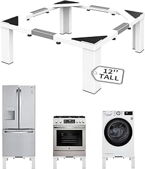 Heavy-Duty All Steel Laundry Pedestal 12" Height , Full size Universal Washing Machine Stand , Dryer Stand，Suitable for all Washer and Dryer Stand (White)