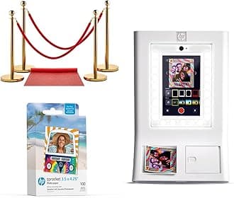 HP Sprocket Photo Booth Machine Instant Color Photo Printer (White) + Zink Paper (100 Sheets) + Red Carpet Bundle