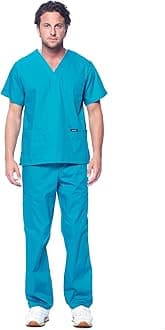 Dagacci Scrubs for Men Set - V-Neck Scrub Top and Cargo Pants - 8 Pockets Men Scrubs Set