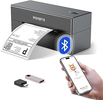 MUNBYN Shipping Label Printer Bluetooth, Postage Thermal Label Printer 4x6 for Business, Compatible with Etsy, Shopify, eBay, Royal Mail, DHL, DPD, Evri, No Ink and Toner, 129B, Grey