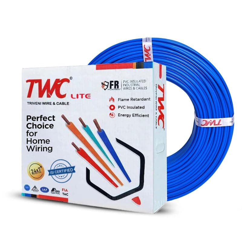 TWC Lite Single Core Electrical Wire |Blue, 90 Meter, 10 SQ.MM. |PVC electrical insulated copper wire | Cable for Domestic & Industrial Connection purpose | Flame Resistant |
