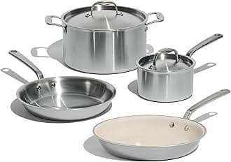 Cookware | 6 Pc Stainless Steel Cookware Set | 5 ply Clad - Includes Frying Pans, Saucepan, and Stock Pot | Professional Grade | Crafted in Italy | Induction Compatible