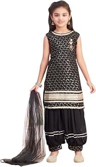 AarikaGirls Ethnic Wear Black Colour Sequin Embroidery/Lace Work Georgette Kurti Patiala Set With Dupatta