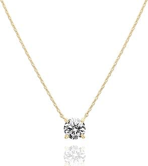 14K Gold Plated CZ Solitaire Pendant Necklace for Women - 1.5 Carat (7.3mm) Dainty Gold Necklace - Elegant Wedding Jewelry or Everyday Accessory - Trending Fashion Jewelry