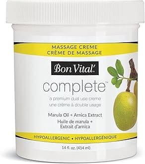 Bon Vital Complete Massage Creme, 14oz Jar, Unscented Non-Greasy Cream with Marula, Olive & Jojoba Oils, Hypoallergenic Moisturizer for Professional or Home Use, Premium Dual-Purpose, Massage Therapy