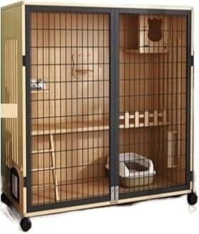TOMYEUS Outdoor Cat Enclosure Cat Villa Indoor Cat Room Home Cat House Oversized Free Space Cat Cabinet Cat House Cat Litter Luxury Cat Cage Cat Hut (Color : No varnish)