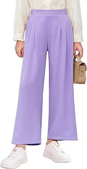 Haloumoning Girls High Waisted Uniform Pants Kids Wide Leg Dress Pants Casual Trousers with Pockets 5-14 Years