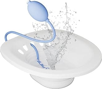 Sitz Bath for Toilet Seat Hemorrhoids and Postpartum Care, Yoni Steam Seat, Collapsible Sits Bath Kit for Women, Easy to Store, Flusher Hose, Deeper Bowl (Manual White)