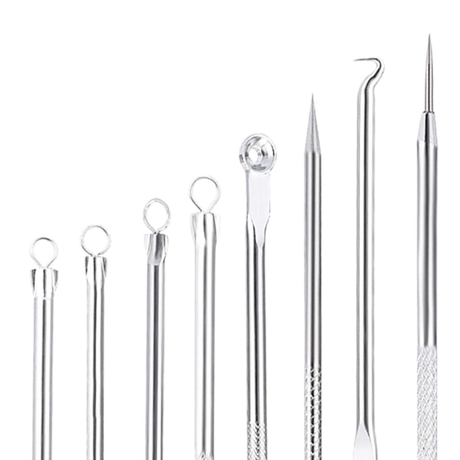 4pcs Blackhead Extractor, Blackhead Remover Pimple Extractor Tool, Comedone Acne Removal Kit, Blemish Whitehead Popping Zit Removing, Professional Stainless with Portable Box for Nose Face