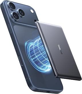 TORRAS MiniMag Ultra Slim Power Bank for MagSafe, Fast Charging 5000mAh Magnetic Portable Charger, Wireless Battery Pack with USB-C Cable for iPhone 17 Pro Max/Air/16/15/14/13/12, Gray Titan.