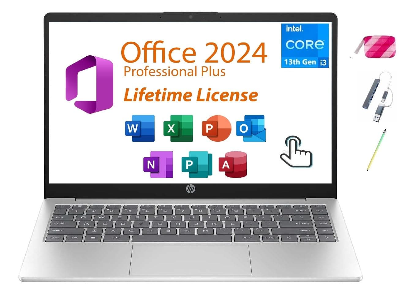 15.6" Touchscreen Laptop, Lifetime Office 2024, Intel 13th Core i3-1315U(Beats i5-1135G7), 16GB RAM, 512GB PCIe SSD, Ai Copilot, Long Battery Life, Type C, Windows 11 Pro,W/BTP Bundle