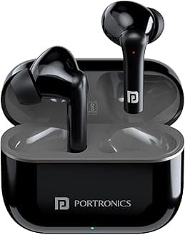 Portronics Harmonics Twins S6 TWS Earbuds with 50Hrs Playtime, Low Latency, Auto ENC, Quad Mics, 10mm Drivers, IPX4 Water Resistant, ASAP Charge, BT5.3, Touch Control, Type C Charging Port(Black)