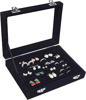 Vicoter Rings Organizer Tray 7 Slots Velvet Jewelry Earring Storage Box with Transparent lid Jewelry Display Case for Girls Wife Mom Women (Black)