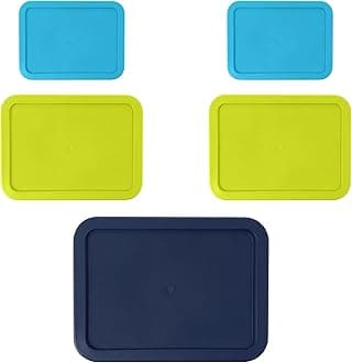 Replacement Rectangular Lids for Pyrex Glass Food Storage Containers (2) 3-Cup Light Blue (2) 6-Cup Lime Green (1) 11-Cup Navy