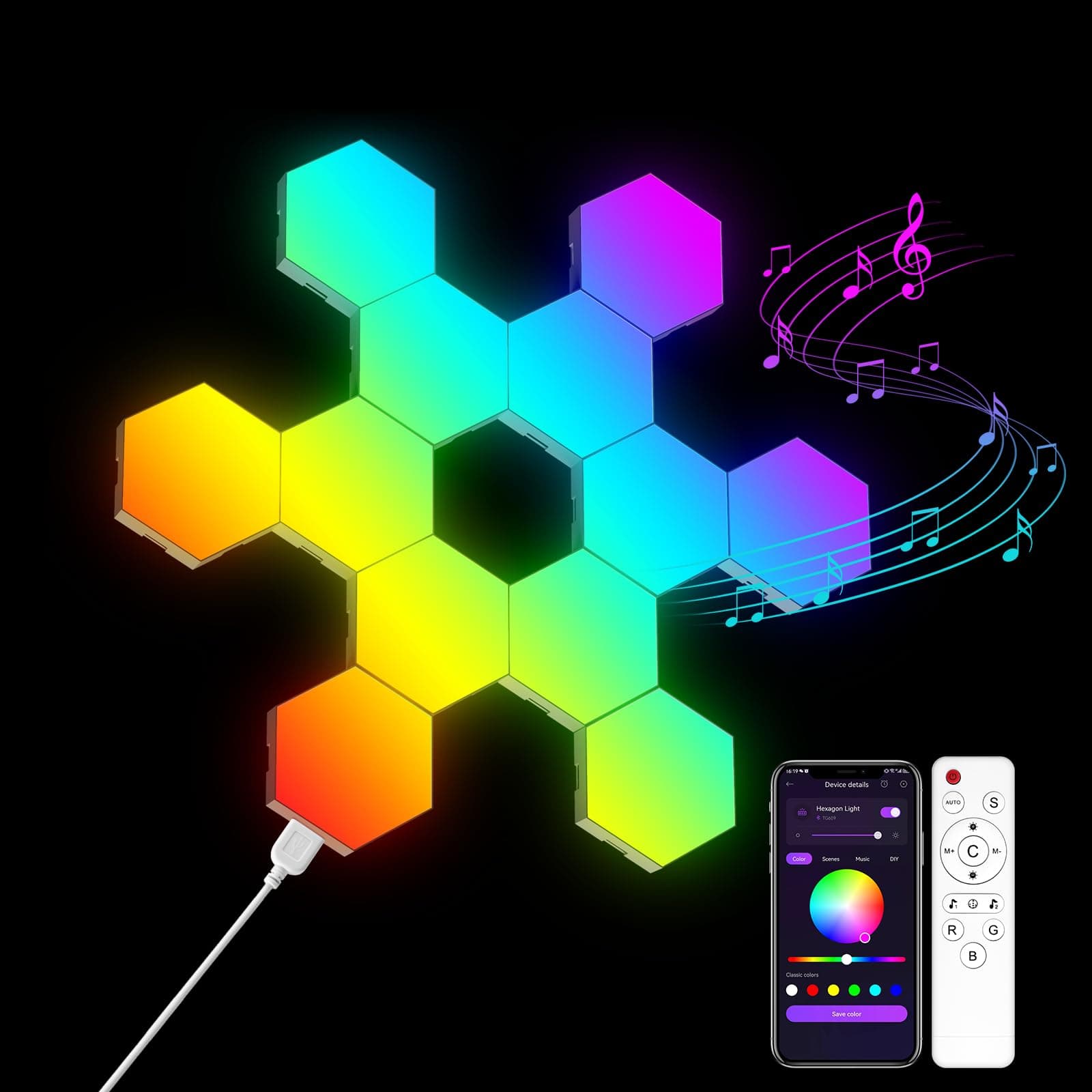 OJQ 12 Pack Hexagon Lights Wall RGB Panel - Led Lights Gifts for Men Birthday Room Decor Lamp for Bedroom Gaming Equipment Gamer Supps Honeycomb Shape Panels Hexagon Gaming Lights