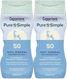 Pure and Simple Sunscreen Lotion, Zinc Oxide Mineral Sunscreen Lotion, Spf 50 Sunscreen, Hypoallergenic, 6 Oz, Pack of 2