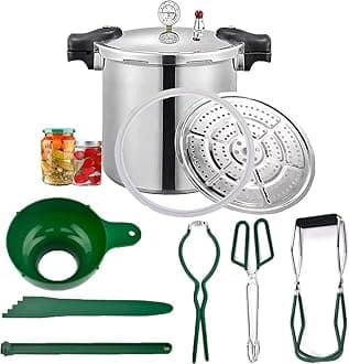 25 ltr Pressure Canner Cooker & all american pressure canners for canning&Induction Compatible | Pressure Gauge & Pressure Regulator | Aluminum & Stainless Steel | Pressure release 13 PSI (+/- 5%)