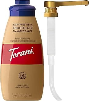Torani Sugar Free White Chocolate Sauce for Crafting Coffeehouse Drinks, Large Squeeze Bottle with Pump, 64 Fl Oz