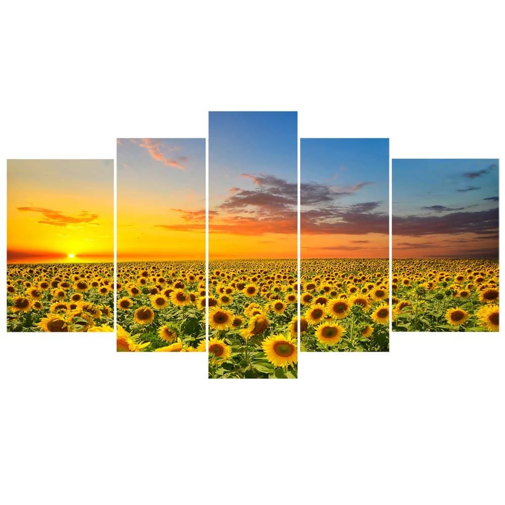 Wall Art 5 Panel Landscape Canvas Prints Sunflower Canvas Wall Art for Living Room Home Decor Stretched and Framed Ready to Hang 30x54Inches