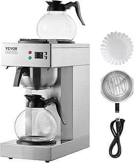 VEVOR 12 Cups Commercial Drip Coffee Maker, Coffee Maker Machine with 2 Glass Carafes and 2 Warmer Plates, Stainless Steel Pour Over Coffee Brewer for Restaurant, Office, Cafe