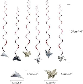 plorbach Fighter Jet Party Supplies, Top Air Force Gun Birthday Decorations, Aircraft Party Decorations Include Military Jet theme Banner Hanging Swirl Balloons Cake & Cupcake Toppers
