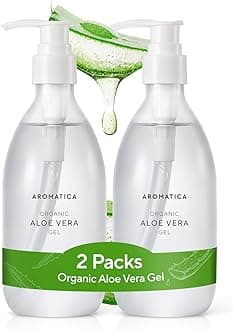 Organic Aloe Vera Gel (2 packs), After Sun Care and Sunburn Relief with Pure Aloe Vera Gel Face&Hair, Sun Burn Moisturizer EWG Verified (10.14oz/300ml)