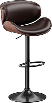 Bar Stools, Adjustable Swivel Leather Bar Stools for Kitchen Island, Mid Century Modern Counter Height Bar Chairs Barstools with Back & Footrest (Brown 1PCS)