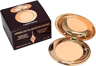 Mini Airbrush Flawless Finish Setting Pressed Compact Makeup Face Powder for Women - 2 Medium