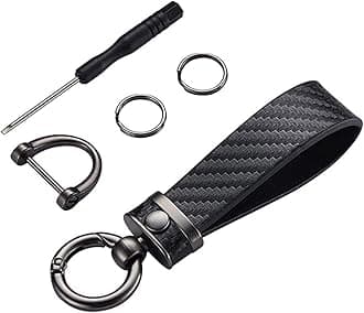 Carbon Fiber Style Car Keychain nterior Accessories Keychains Leather Car Key Fob Universal Key Chains for Key Fobs for Men and Women Car Accessories Key Ring&Anti-Lost D-Ring, 10 Years