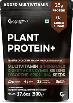 Carbamide Forte Plant Protein Powder - Plant Based Pea Protein Powder for Women with Multivitamin, Minerals, Superfoods, Digestive Enzymes - Belgian Chocolate Flavour - 500g