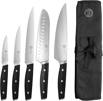Chef Knife Set with Bag, Knife Roll Set with 5 Professional Quality Kitchen Knives for Precision Home Cooking, High Carbon Stainless Steel Blades & Triple Riveted Handles