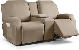 TAOCOCO Recliner Loveseat Cover with Middle Console 4 Pieces Recliner Sofa Cover Polyester Fabric Stretch Loveseat Reclining Sofa Covers (Taupe, 2 Seat Recliner Cover with Console)