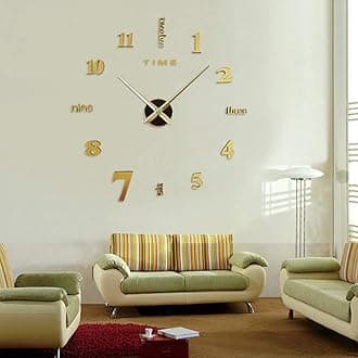 DIY 3D Wall Clock - Frameless Acrylic Digital Clock, Modern Stick On, Large Size for Living Room, Kitchen, Bedroom, Office - Home Decor (Gold)